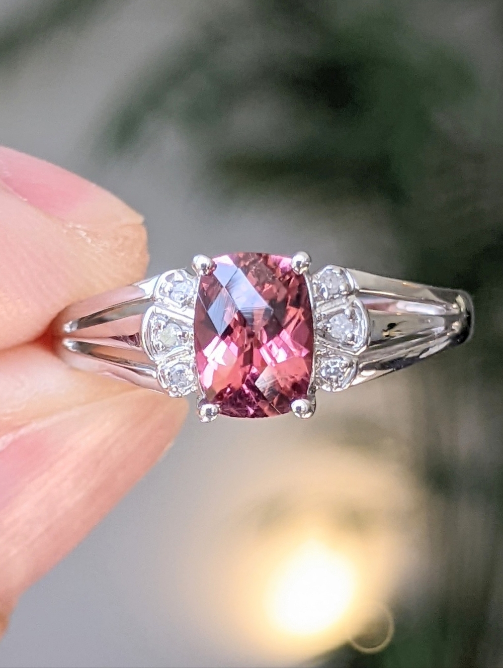 10K White Gold Pink Tourmaline And Diamond Ring